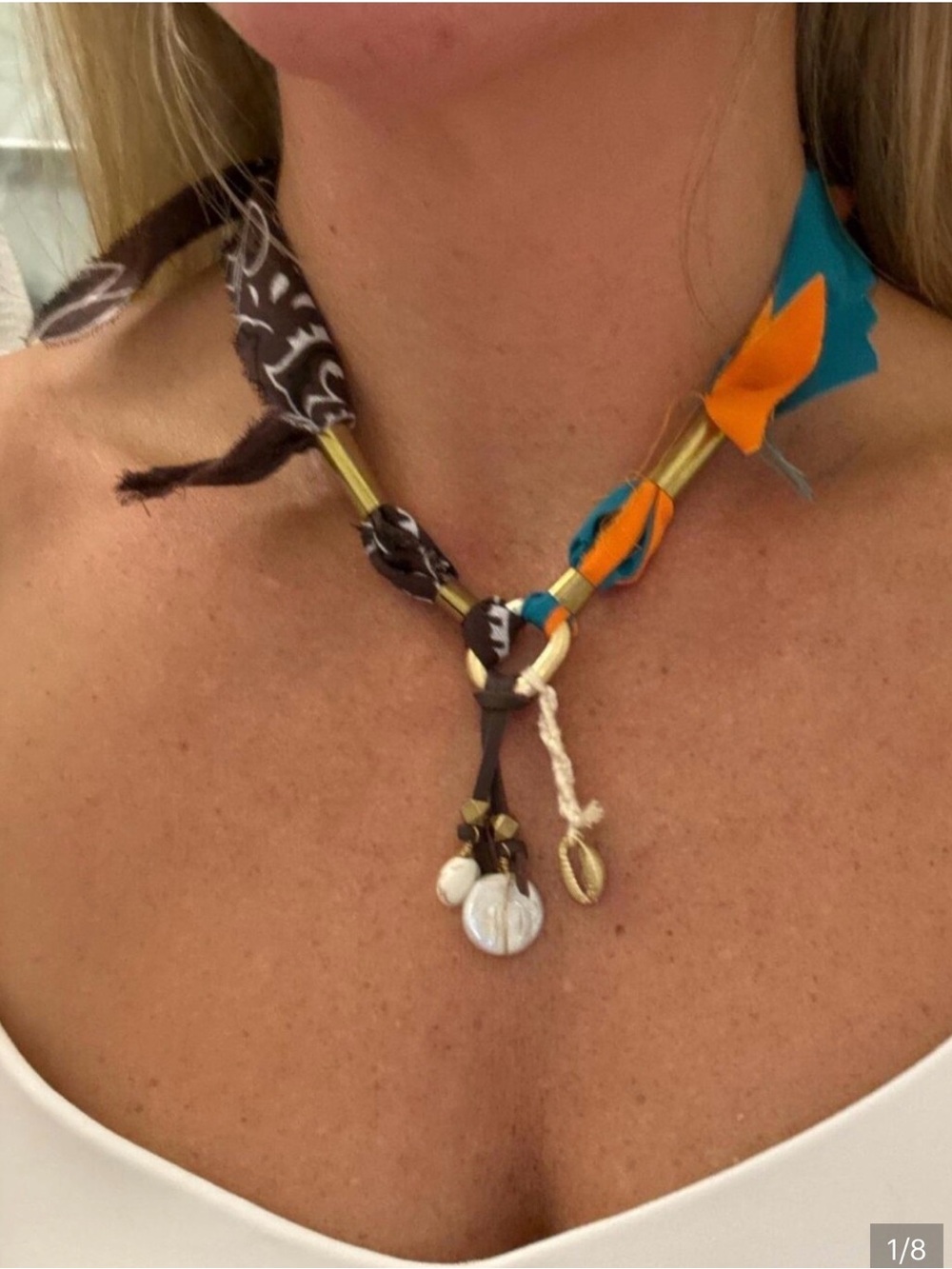 Free People Turquoise, Orange & Brown Boho Shell Necklace